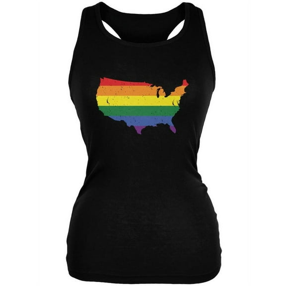 LGBT Rainbow USA Black Juniors Soft Tank Top - X-Large