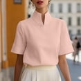 thumbnail image 6 of Yrmaups Loose Fit Short Sleeve Blouse for Women Plus Size, Elegant High Neck Top, Soft Stretch Tee for Business Work Office Daily Wear, Pink XL, 6 of 7