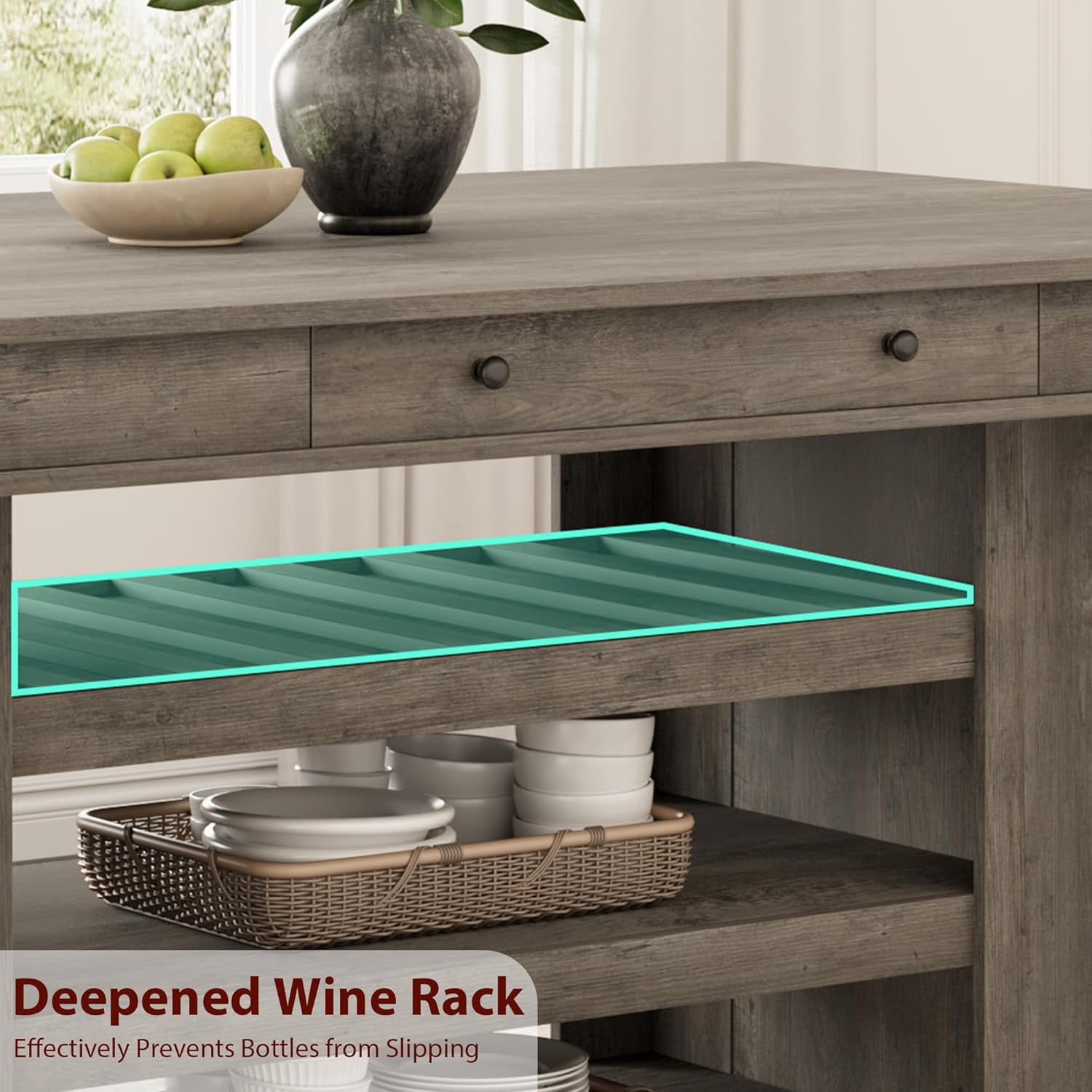 Counter Height Dining Table for 4-6, 36" W Wood Bar Height Dining Room Table with 2 Drawer & Shelves, Deepened Wine Rack, Thick & Large Table Top for Kitchen, Bar