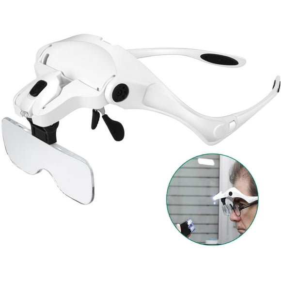Magnifying glasses with light, hands free headband Magnifying glasses with 2 LED lights