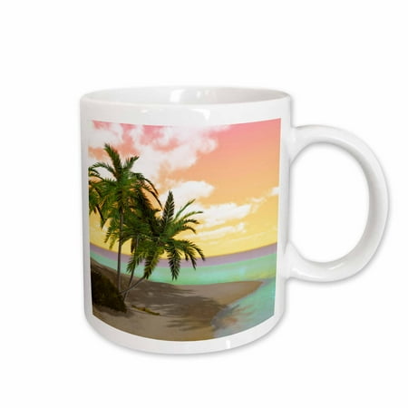

3dRose A colorful sunset island beach scene with palms Ceramic Mug 11-ounce