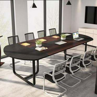 Tribesigns 6FT Oval Conference Table, 70.86D x 35.43W x 29.53H Inches Meeting Table Walnut/Black