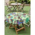 thumbnail image 4 of Outdoor Tablecloth with Umbrella Hole for Patio/Picnic/Party/Camping, Children's Day Waterproof Table Cloth Round Cover Washable, Airplanes Sailing Boats Tree Cartoon Green (Dia 60"), 4 of 8
