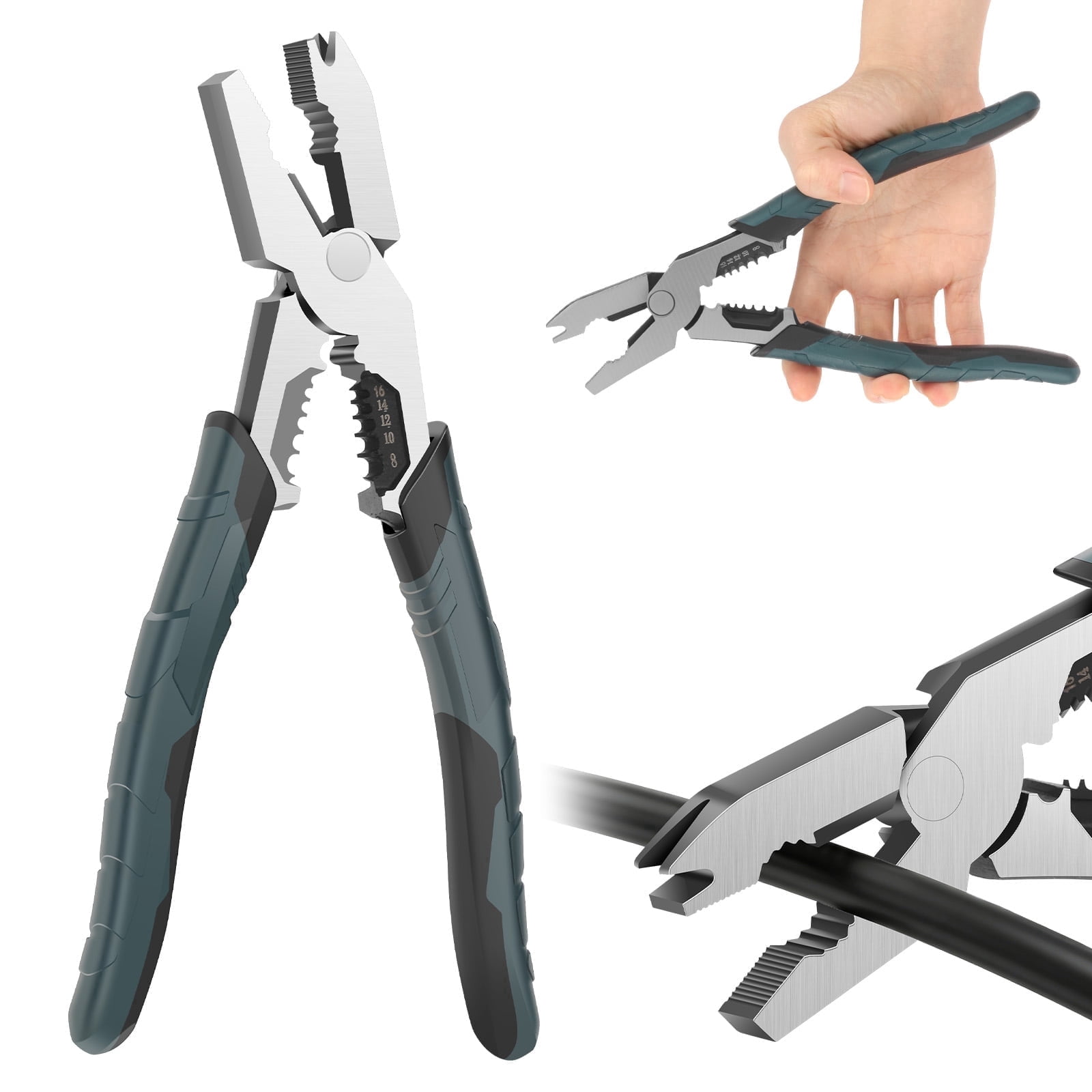 9-in-1 Multi-Function Cutting Pliers Industrial-Grade Wire Cutter Crimper with Offset Head and Leverage Design Cutting Tool for Home Nail Puller Stripper