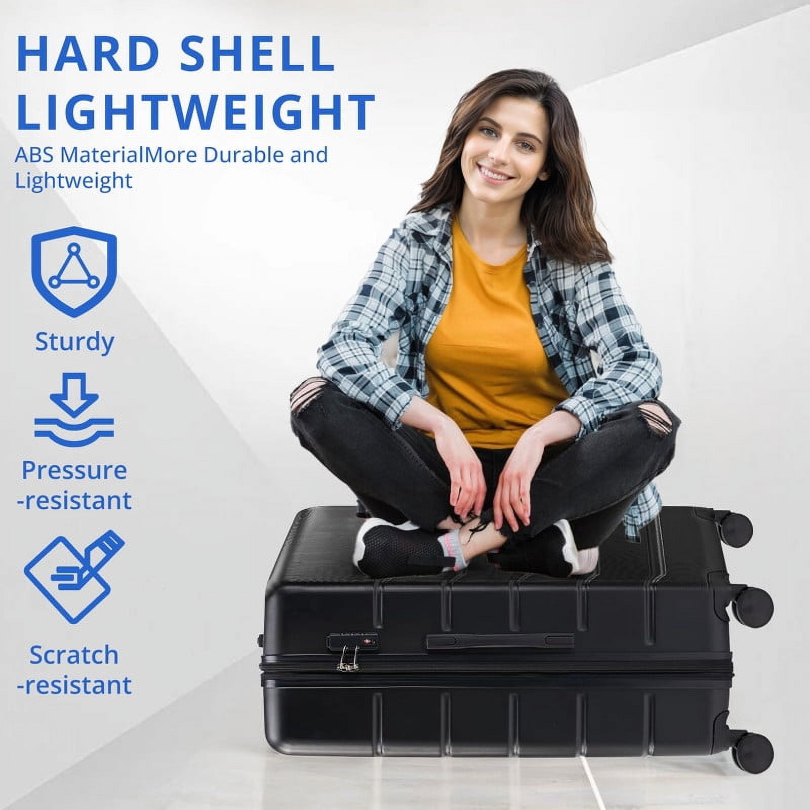 TINKLE WELL Expandable Hardshell Suitcase, 28" Lightweight Carry on Luggage, TSA Lock Hard Shell Luggage with 360° Smooth Spinner Wheels, Black