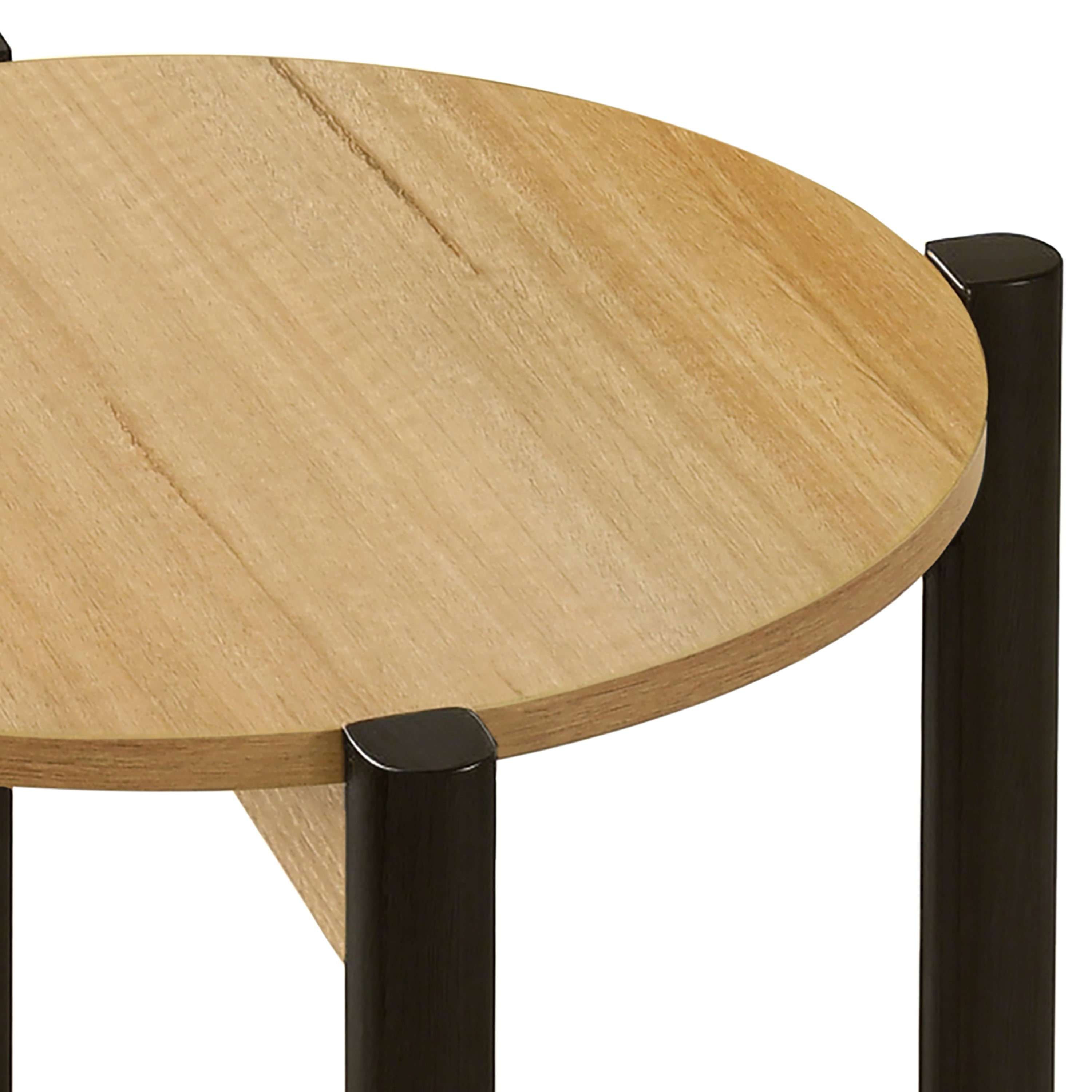 Furniture of America Afra Modern Wood Round End Table with Open Bottom Shelf, Oak