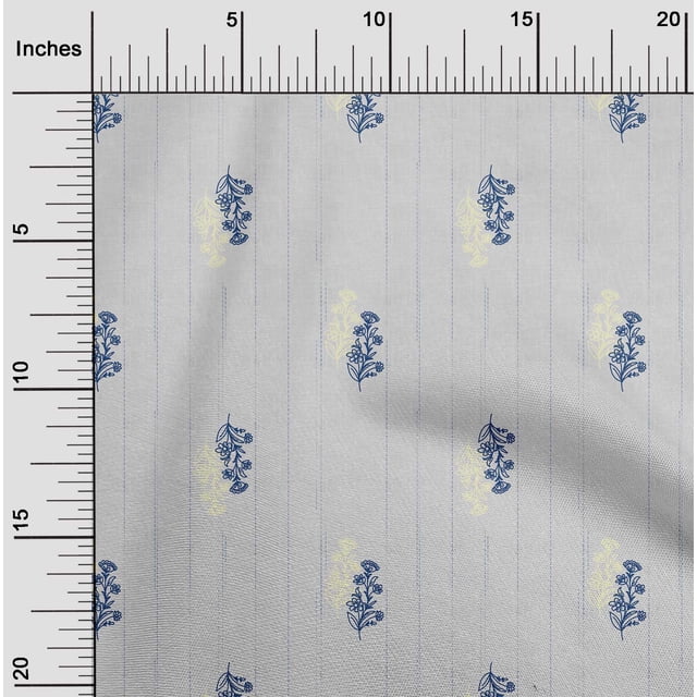 oneOone Polyester Lycra Fabric Stripe & Floral Artistic Printed Fabric 1 Yard 56 Inch Wide