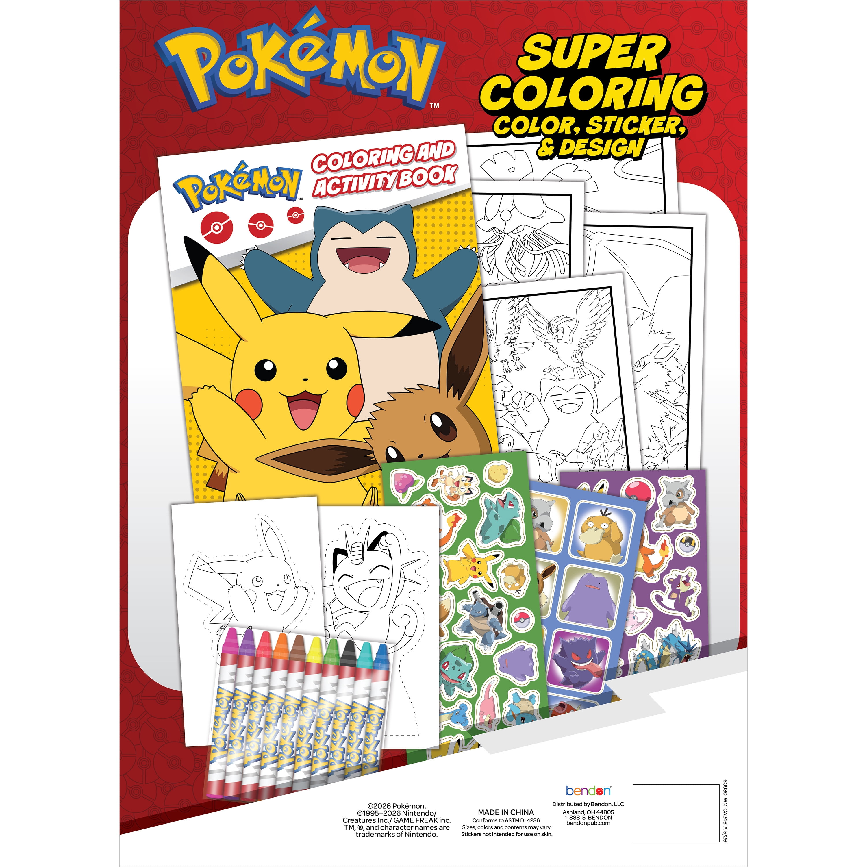 Pokémon Gift Set with Coloring Book, Posters, Stickers, Crayons, Punch-Out Characters