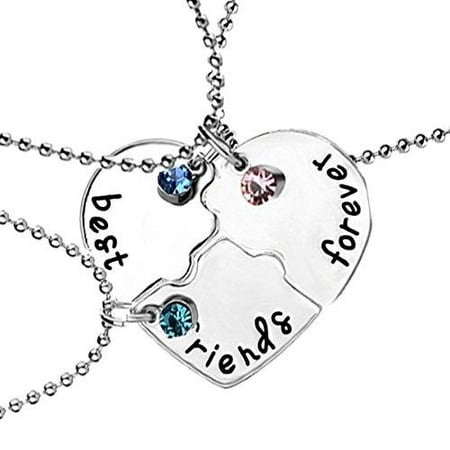 Sexy Sparkles 3 Pcs Set Best Friends Forever and Ever BFF Necklace Engraved Puzzle Friendship Pendant Necklaces (Best Friend Necklaces For 3 Food)
