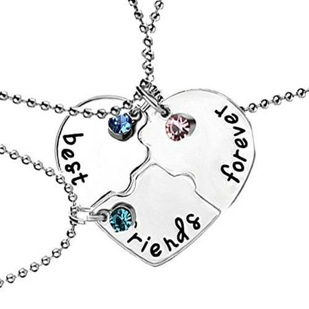 Sexy Sparkles 3 Pcs Set Best Friends Forever and Ever BFF Necklace Engraved Puzzle Friendship Pendant Necklaces (Cute Gifts To Get Your Best Friend)