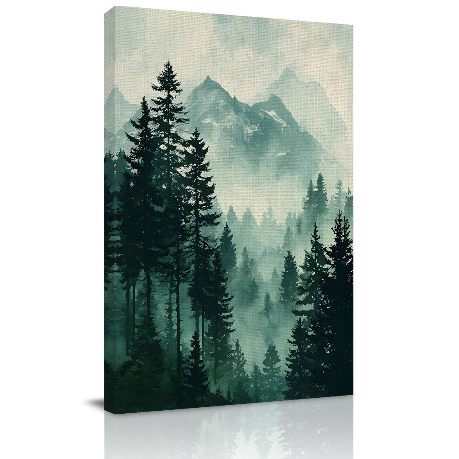 Canvas Wall Art Dark Green Forest Framed Canvas Prints for Kitchen Bedroom Nature Mountain Pine Tree Vintage Small Gallery Wrapped Wall Decor for Home Office Gifts 8 x12 Ship Next Day