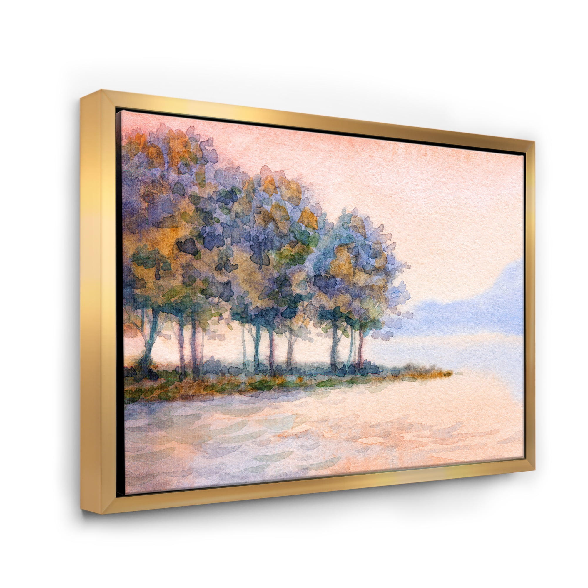 Designart 'The Rural Lake In Sunset Evening II' Traditional Framed Canvas Wall Art Print