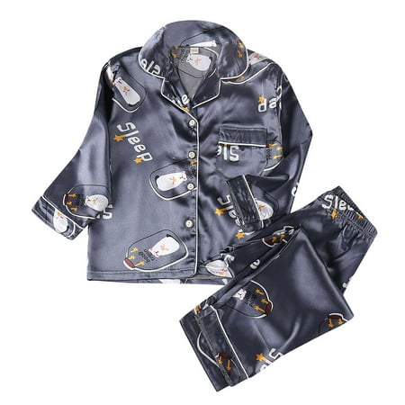 

Rovga Boy Outfit Girls Silk Pajamas Short Sleeves Nightwear Spring Summer 2 Pieces Print