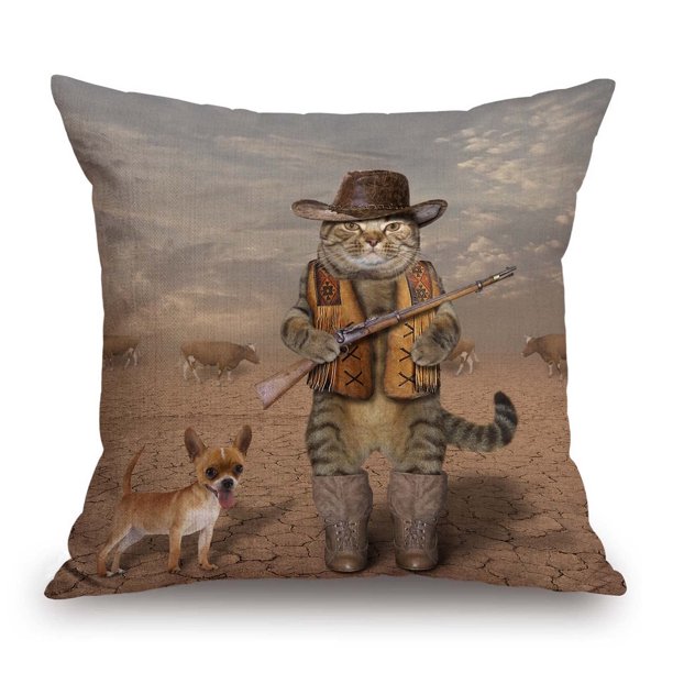 Funda de cojín TSSOHU, divertida con forma de gato, vaquero, gato y perro, 45 x 45 cm