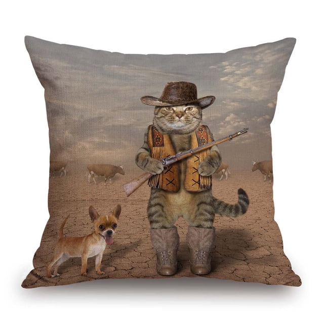 Funda de cojín TSSOHU, divertida con forma de gato, vaquero, gato y perro, 45 x 45 cm