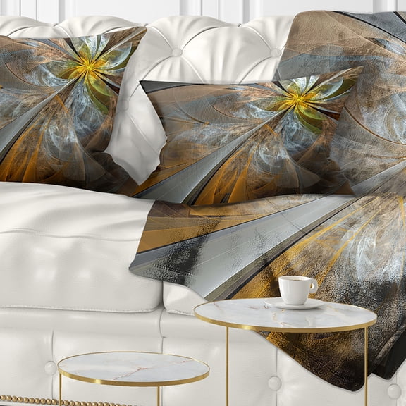 Designart Symmetrical Yellow Fractal Flower - Abstract Throw Pillow - 12x20