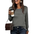 thumbnail image 4 of LNWUY Women Tops Long Sleeve Blouses Dressy Casual Crewneck Pleated Tunic Shirts Solid Color Loose Fashion Clothes Gray S, 4 of 8