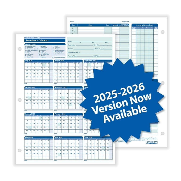 ComplyRight 2023-2024 Fiscal Attendance Calendar 50/Pack