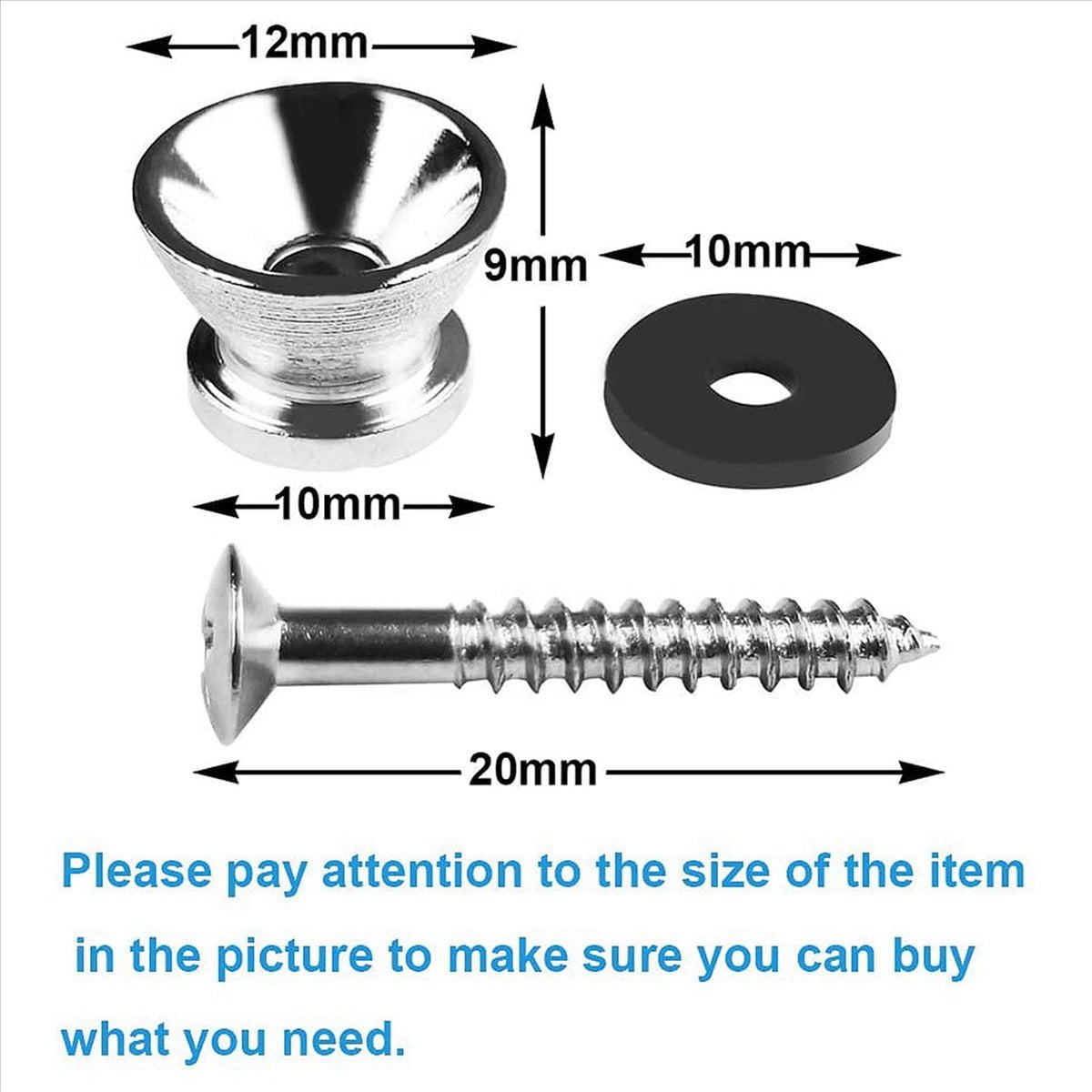 100Pcs Metal Strap Buttons End Pins with Mounting Screws for Electric Acoustic Guitar, ,Ukulele