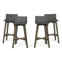 GDF Studio Glory Outdoor Acacia Wood and Wicker 31 Inch Barstools, Set of 4, Gray