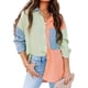 thumbnail image 2 of Txlixc Blusa de mujer Contraste Color Costura Manga larga Solapa Cierre de botón Suelta Versátil Camisa casual Tops Txlixc  Moda, 2 of 9