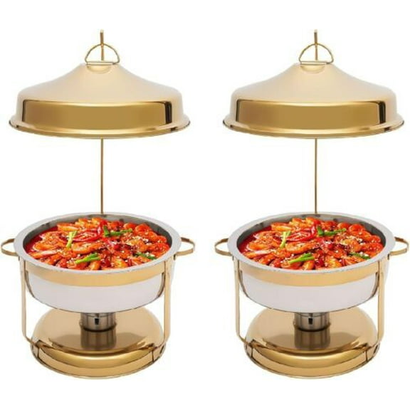 Chafing Dish Buffet Set Complete Set, 9L Round Chafers and Buffet Warmers Sets, Stainless Steel Chafing Dishes with Top Lid for Parties Catering Event (Gold)