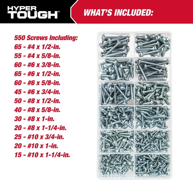 Hyper Tough Zinc Plated 550-Piece Sheet Metal Screw Assortment