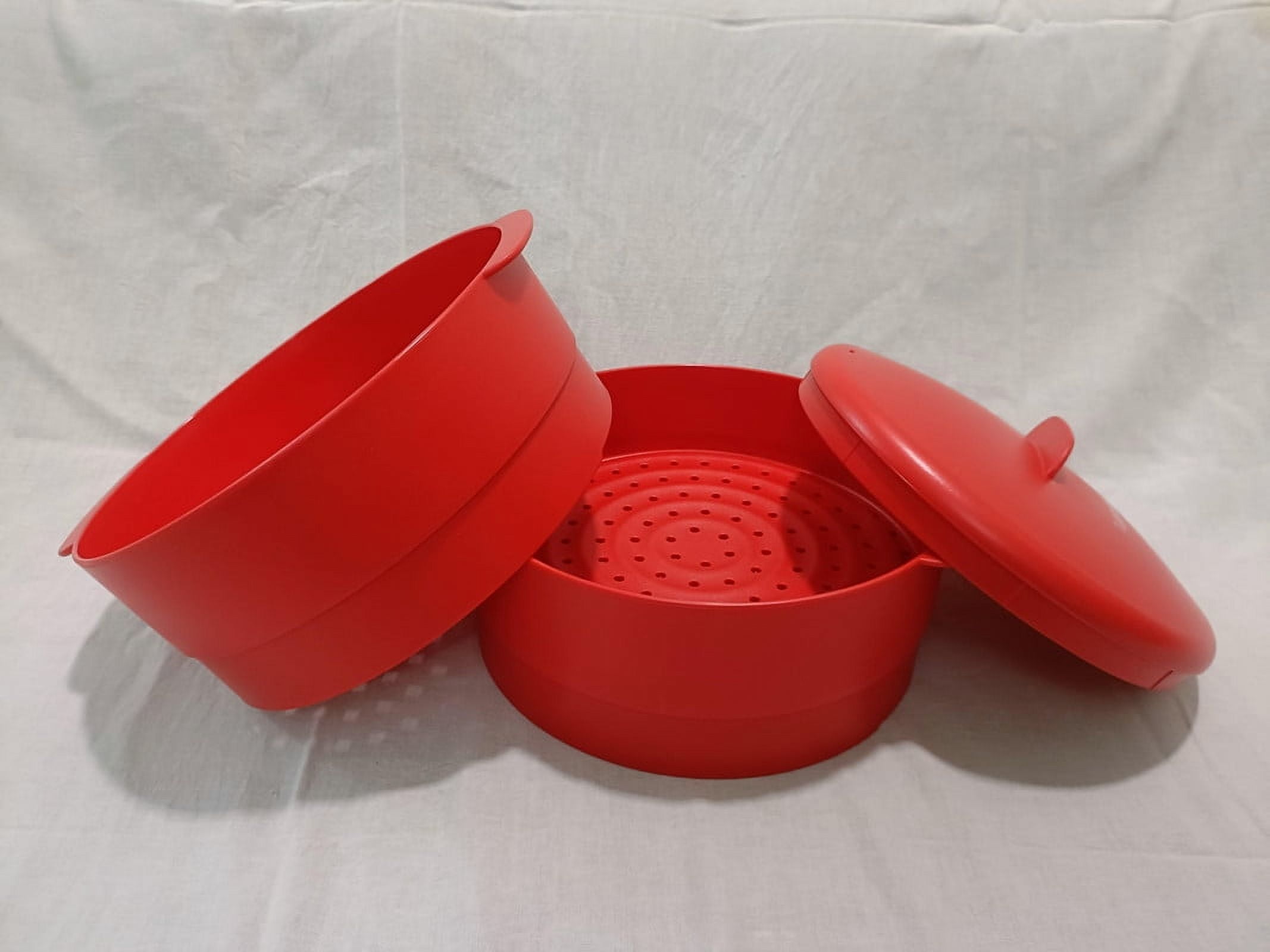 Tupperware 2 Tier Red Steamer Non-Stick Container Steam It Cooker