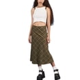 thumbnail image 2 of Qiylii Women Casual Long Skirt, Plaid Printed Pattern High Waist, Dark Green, 2 of 5