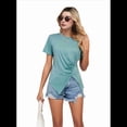 thumbnail image 3 of Camiseta de Corta con Cuello Redondo para Mujer, Túnica con Abertura Frontal, Informal, Holgada, Verde , Talla XXL, 3 of 10