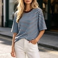 thumbnail image 7 of Guluxicc Women's Striped Beach Shirts Crew Neck 1/2 Sleeve Basic Tops for Summer Casual Outfits, 7 of 7