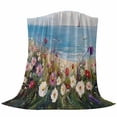 thumbnail image 6 of Oil Painted Wildflowers Blanket Soft Cozy Warm Throw Blanket for Couch, Plush Fuzzy Flannel Fleece Blankets for Sofa, Sky Blue Coastal Floral Bed Blankets Lightweight Gifts for Women, 50"x80", 6 of 9