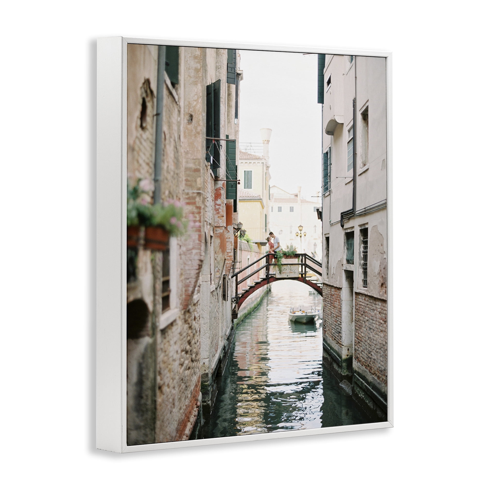 Stupell Industries Couple on Canal Bridge Town & City Photography White Framed Art Print Wall Art, 24 x 30