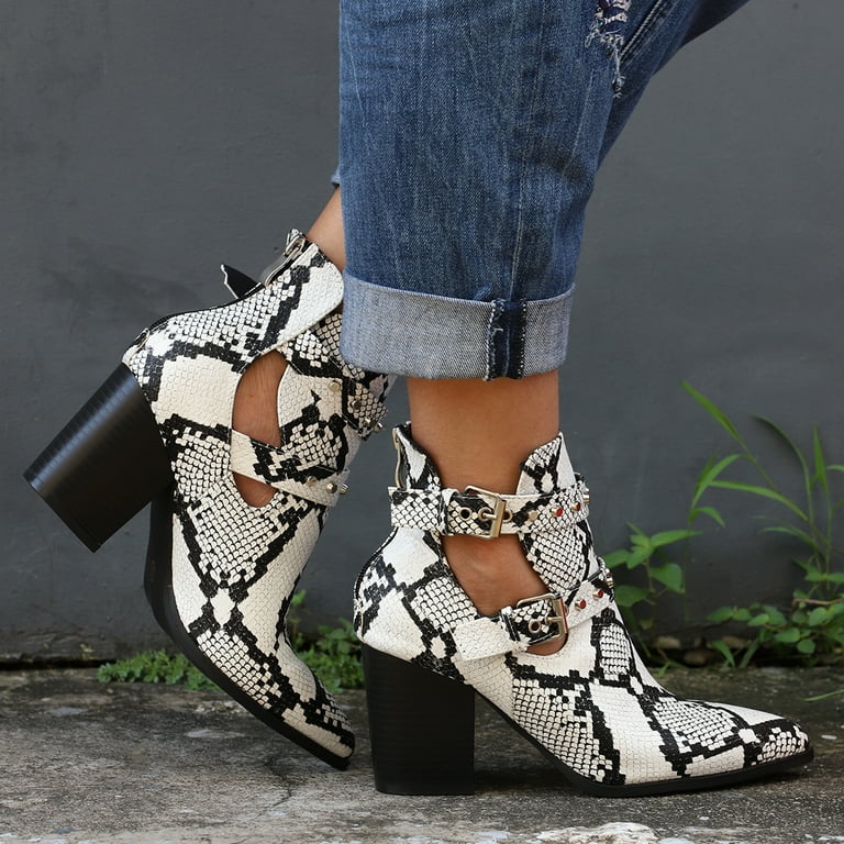 Block heel snakeskin boots best sale
