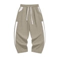 thumbnail image 5 of YOIAVAIOY Men Drawstring Waist Sports Pants Lightweight Waffle Joggers Color Block Elastic Sweatpants Khaki L, 5 of 9