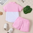 thumbnail image 4 of Ccpelsie Baby Boy Clothes Toddler Boys Summer Outfits Patchwork Short Sleeve Button Down Shirt Tops & Shorts Sets(Pink,4-5 Years), 4 of 8