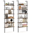 thumbnail image 1 of Gymax 2 PCS 6-tier Ladder Shelf 72 Inches Industrial Wall Mounted Bookshelf Brown, 1 of 10