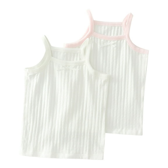 Lenpel Girls' Tank Tops 2 Pc Cotton Spaghetti Strap Stretchy Ribbed Knit Sleeveless Undershirts Toddler Camisole Vests