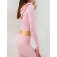 thumbnail image 4 of Women Y2k 2 Pieces Outfits Long Sleeve Zip-Up Slim Fit Hooded Crop Sweater Tops Flare Skinny Pants Tracksuits Set, 4 of 5