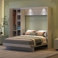 thumbnail image 3 of Full Size White Murphy Bed Wall Bed w/ Shelves, Wardrobe & LED Lights - Space-Saving for Guest Room/Home Office - MDF & Plywood, 3 of 27