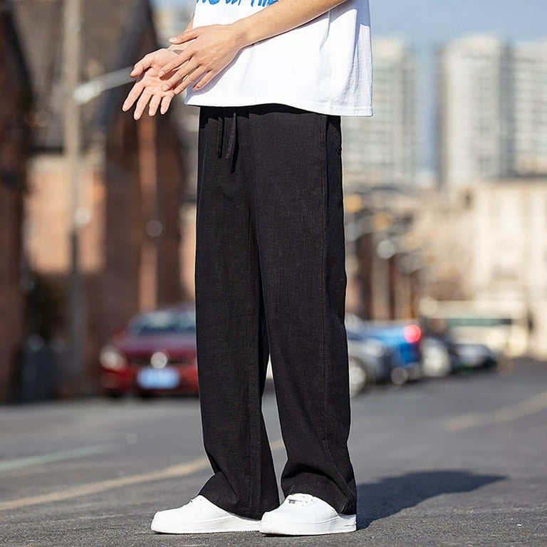 B91xZ Men Sweatpants Linen Straight Leg Pants Spring/Summer New