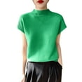 thumbnail image 2 of Turtleneck Tops for Women Summer Knit Shirt Dressy Short Sleeve Slim Fit Pullover T-shirt, 2 of 7