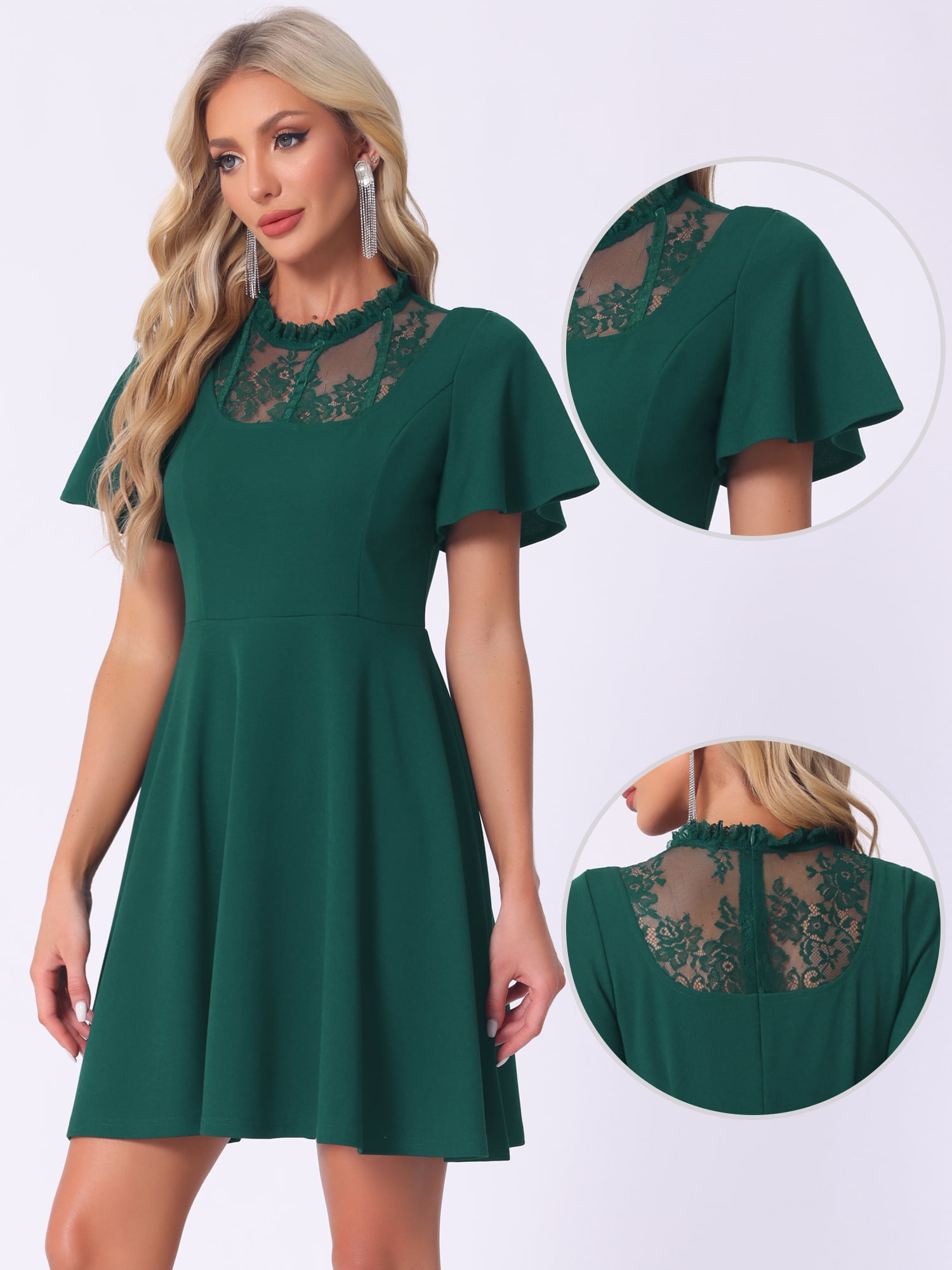 DARING DIVA Women's Lace Mesh Halter Neck Gothic Midi Dresses XS Dark Green