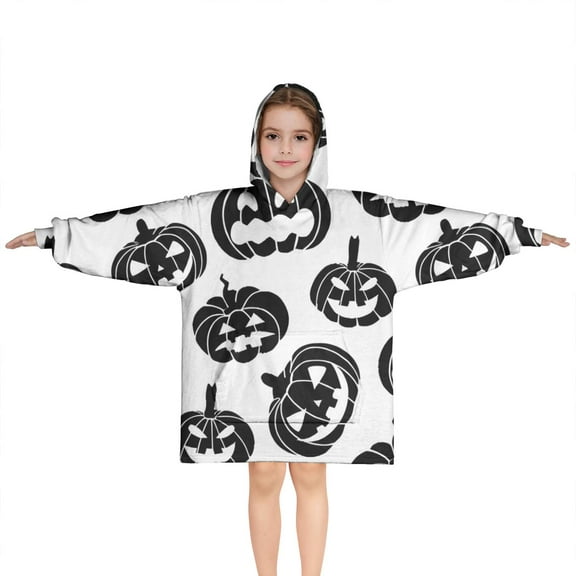 Halloween Black Pumpkin Silhouettes Blanket Hoodies for Kids 6-13YR Oversize Wearable Blanket Hoodies for Boys Girls Teens