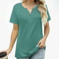 thumbnail image 6 of Dolkfu Loose Fitting Ladies Tops V Neck Short Sleeve Green T-Shirts Button Pullover Raglan Shirts for Women L, 6 of 8