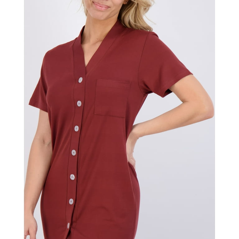 Real Essentials 3 Pack: Womens Short Sleeve Full Button-Down Henley  Nightshirt Nightgown Sleep Dress (Available In Plus Size)