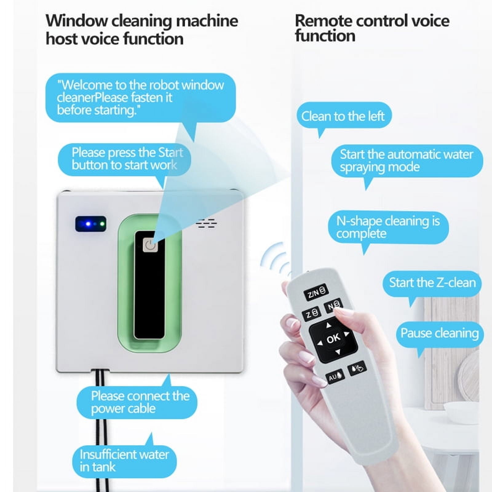 Window Cleaning Robot Dual Water Sprayer,  Anti-Falling High Suction Smart Window Cleaner Vacuum for Interior/Exterior Highrise Windows Tuya APP / Remote Control Voice Assistant