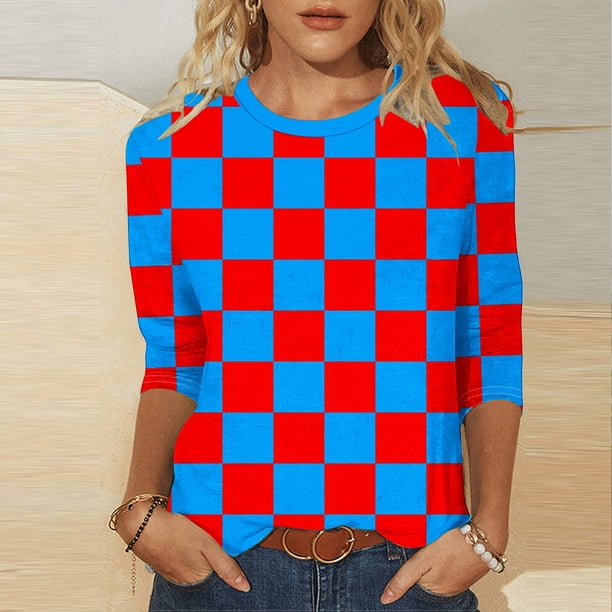mfyjkho Tops De Tallas Grandes, Blusa Informal De Moda Para Mujer, Con Cuello Redondo Y Mangas 3/4, Estampada Tops Para Mujer Xl