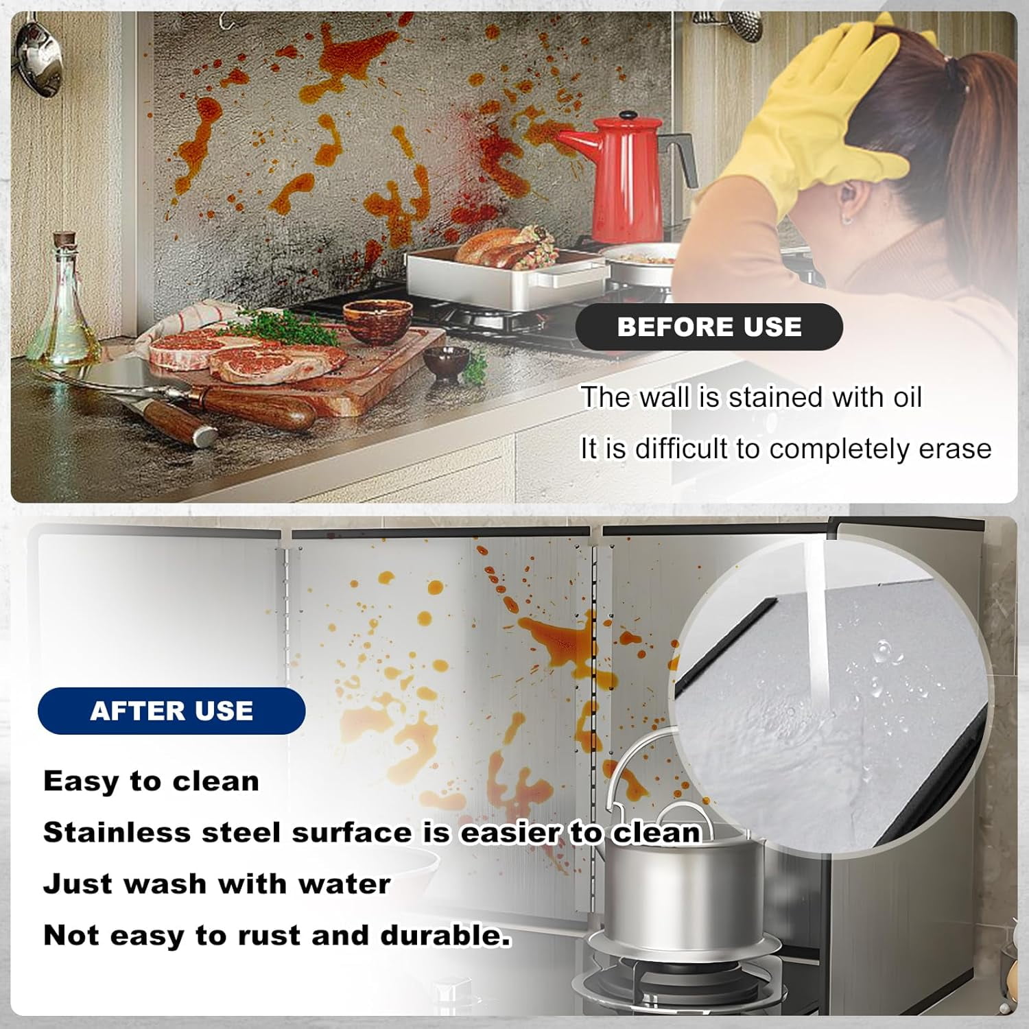 Foldable Stove Splatter Guard, 4 Sided Splatter Guard Stainless Steel Backsplash, Oil Splash Insulation Board, Nonstick Oil Splatter Guard Stove for Cooking Frying Stove Top Wall