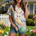 thumbnail image 4 of vigerkar Button Down Shirts for Women Easter Eggs Flowers Leaves Shirt Short Sleeve Hawaiian Casual Blouse Tops (Yellow, 4XL), 4 of 6